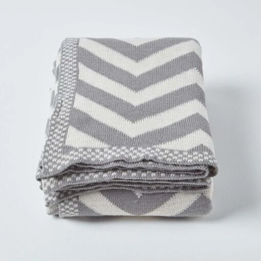 Grey Chevron Cotton Knitted Throw -Best Homeware Store sf1950 2