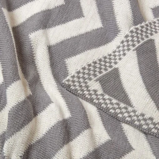 Grey Chevron Cotton Knitted Throw -Best Homeware Store sf1950 5