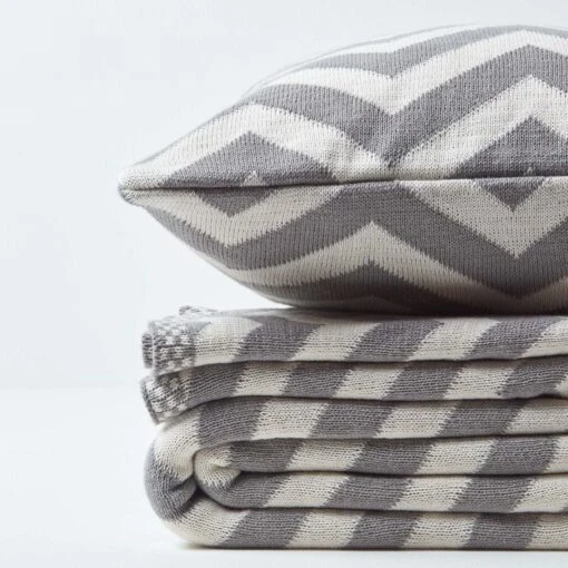 Grey Chevron Cotton Knitted Throw -Best Homeware Store sf1950 6