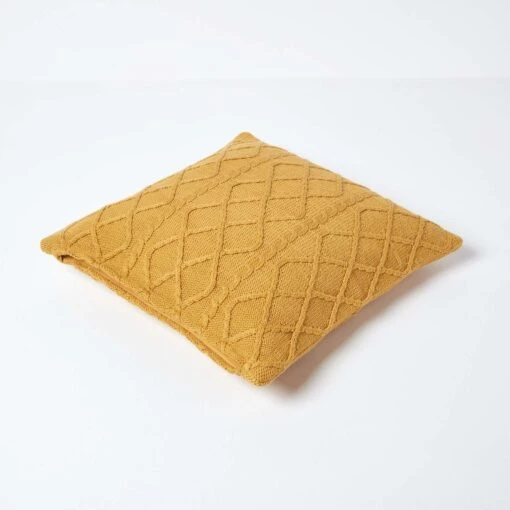 Mustard Diamond Cable Knit Cushion Cover, 45 X 45 Cm -Best Homeware Store sf1953 03