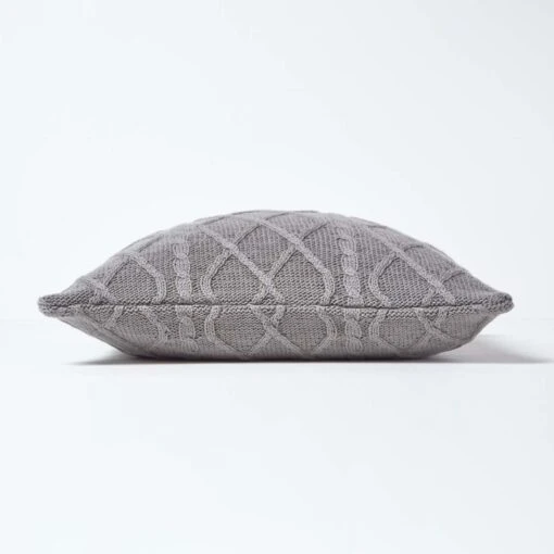 Grey Diamond Cable Knit Cushion Cover, 45 X 45 Cm -Best Homeware Store sf1954 02