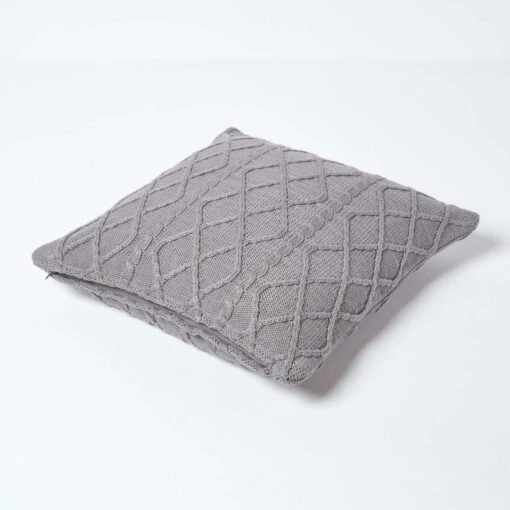 Grey Diamond Cable Knit Cushion Cover, 45 X 45 Cm -Best Homeware Store sf1954 03