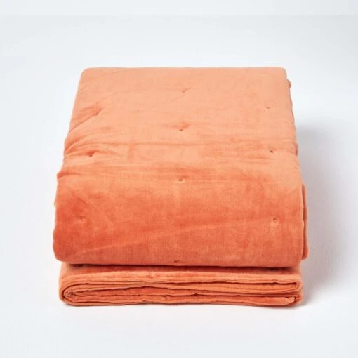 Burnt Orange Velvet Quilted Throw -Best Homeware Store sf1955 2