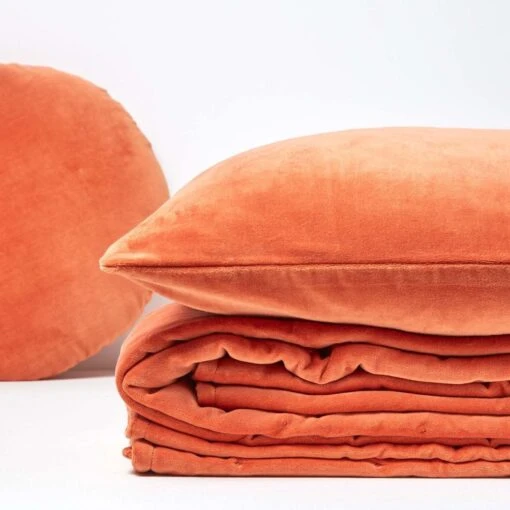 Burnt Orange Velvet Quilted Throw -Best Homeware Store sf1955 5