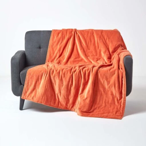 Burnt Orange Velvet Quilted Throw -Best Homeware Store sf1955