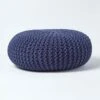 Navy Blue Large Round Cotton Knitted Pouffe Footstool -Best Homeware Store sf2003a 01