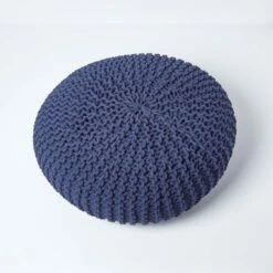 Navy Blue Large Round Cotton Knitted Pouffe Footstool -Best Homeware Store sf2003a 03