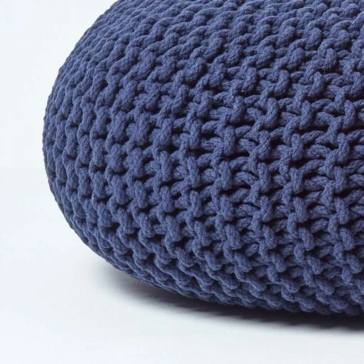 Navy Blue Large Round Cotton Knitted Pouffe Footstool -Best Homeware Store sf2003a 04