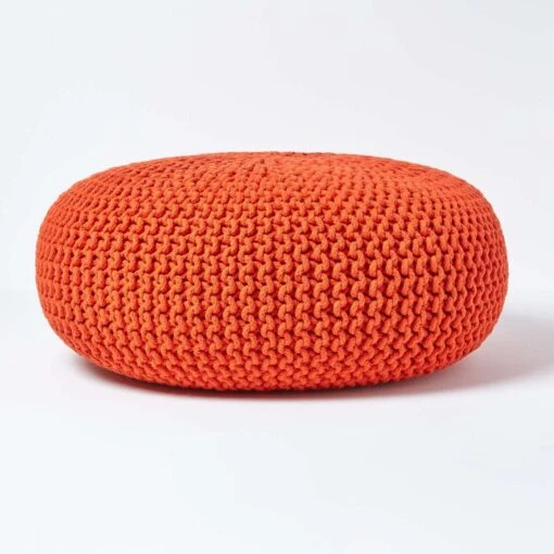 Burnt Orange Large Round Cotton Knitted Pouffe Footstool -Best Homeware Store sf2004a 01