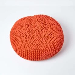 Burnt Orange Large Round Cotton Knitted Pouffe Footstool -Best Homeware Store sf2004a 03