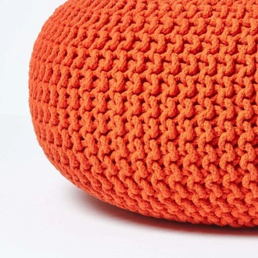 Burnt Orange Large Round Cotton Knitted Pouffe Footstool -Best Homeware Store sf2004a 04