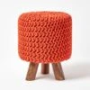 Burnt Orange Tall Cotton Knitted Footstool On Legs -Best Homeware Store sf2004b 01