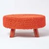 Burnt Orange Large Round Cotton Knitted Footstool On Legs -Best Homeware Store sf2004c 01 1