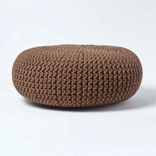 Chocolate Brown Large Round Cotton Knitted Pouffe Footstool -Best Homeware Store sf2008a 01