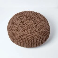 Chocolate Brown Large Round Cotton Knitted Pouffe Footstool -Best Homeware Store sf2008a 03