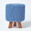 Blue Tall Cotton Knitted Footstool On Legs -Best Homeware Store sf2014a 01