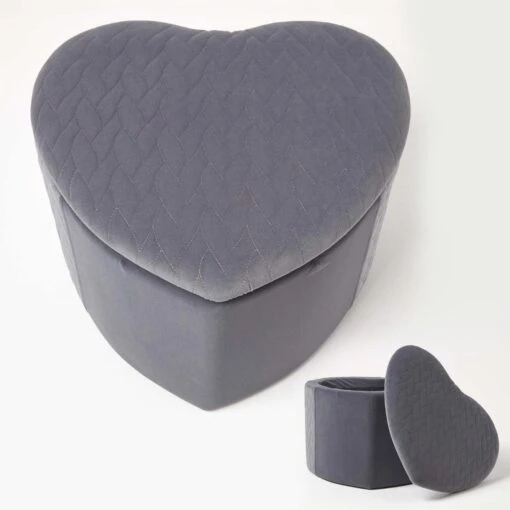 Arundel Heart-Shaped Velvet Footstool With Storage, Grey -Best Homeware Store sf2042