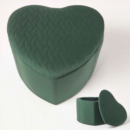 Arundel Heart-Shaped Velvet Footstool With Storage, Emerald -Best Homeware Store sf2043