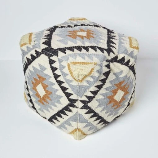 Agra Gold And Black Kilim Footstool Handwoven Beanbag Pouffe 43 X 43 Cm -Best Homeware Store sf2066 3