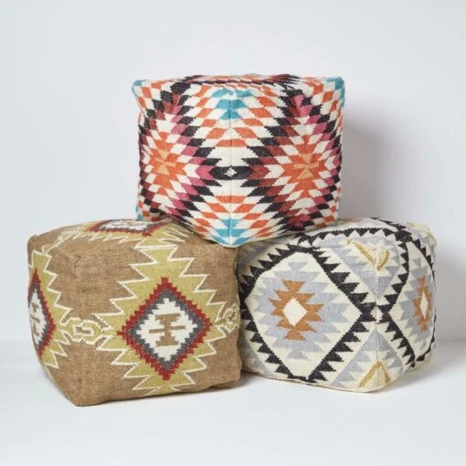 Agra Gold And Black Kilim Footstool Handwoven Beanbag Pouffe 43 X 43 Cm -Best Homeware Store sf2066 5