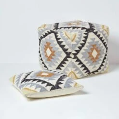 Agra Gold And Black Kilim Footstool Handwoven Beanbag Pouffe 43 X 43 Cm -Best Homeware Store sf2066 6