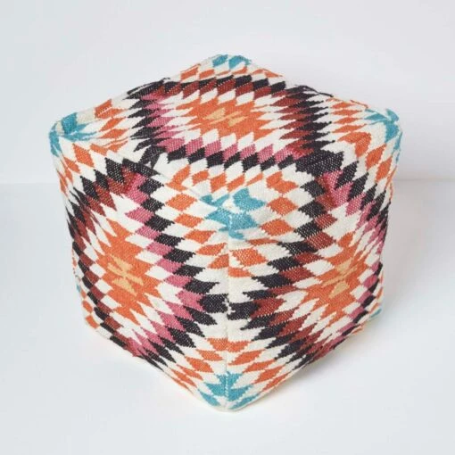 Manila Orange And Pink Kilim Footstool Handwoven Beanbag Pouffe 43 X 43 Cm -Best Homeware Store sf2070 3