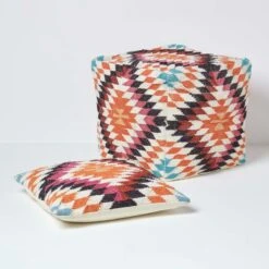 Manila Orange And Pink Kilim Footstool Handwoven Beanbag Pouffe 43 X 43 Cm -Best Homeware Store sf2070 6