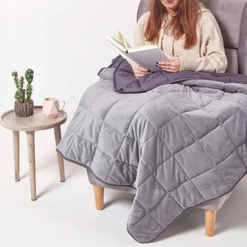 Weighted Blanket - Grey Quilted Cotton & Faux Velvet -Best Homeware Store sf2118 6 3