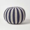 Navy And White Knitted Pouffe Striped Footstool -Best Homeware Store sf2120b 1 1