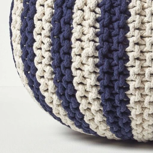 Navy And White Knitted Pouffe Striped Footstool -Best Homeware Store sf2120b 4 1