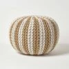 Off White And Linen Knitted Pouffe Striped Footstool -Best Homeware Store sf2122b 1 1