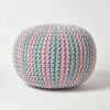 Pink And Blue Knitted Pouffe Striped Footstool -Best Homeware Store sf2123b 1 1