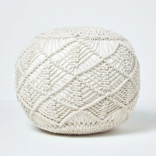 Natural Macrame Knitted Pouffe -Best Homeware Store sf2124 1 2