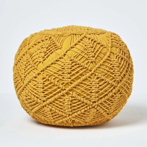 Mustard Macrame Knitted Pouffe -Best Homeware Store sf2125 1 2