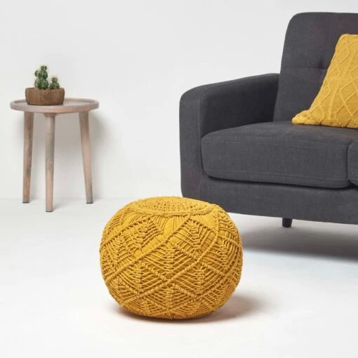 Mustard Macrame Knitted Pouffe -Best Homeware Store sf2125 2 2