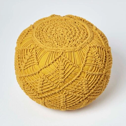 Mustard Macrame Knitted Pouffe -Best Homeware Store sf2125 3 2