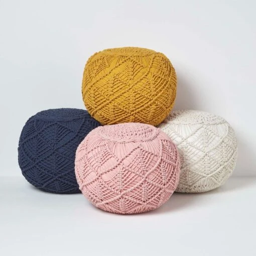 Mustard Macrame Knitted Pouffe -Best Homeware Store sf2125 5 2