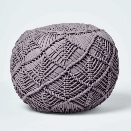 Grey Macrame Knitted Pouffe -Best Homeware Store sf2126 1 2