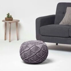 Grey Macrame Knitted Pouffe -Best Homeware Store sf2126 2 2