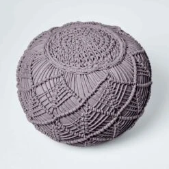 Grey Macrame Knitted Pouffe -Best Homeware Store sf2126 3 2