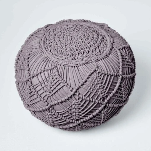 Grey Macrame Knitted Pouffe -Best Homeware Store sf2126 3 2