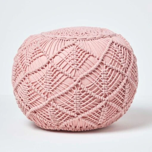 Blush Pink Macrame Knitted Pouffe -Best Homeware Store sf2127 1 2