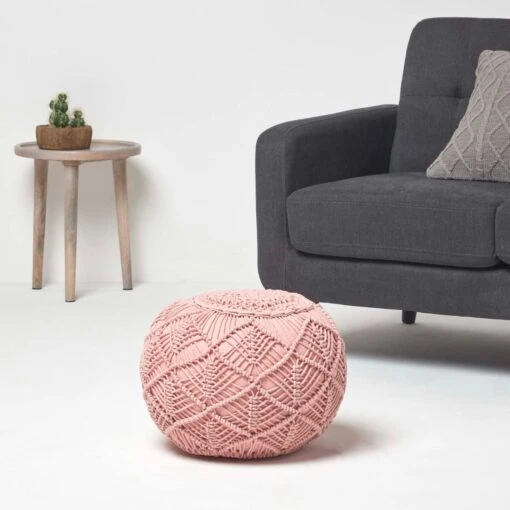 Blush Pink Macrame Knitted Pouffe -Best Homeware Store sf2127 2 2