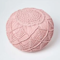 Blush Pink Macrame Knitted Pouffe -Best Homeware Store sf2127 3 2