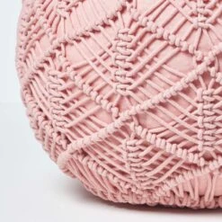 Blush Pink Macrame Knitted Pouffe -Best Homeware Store sf2127 4 2