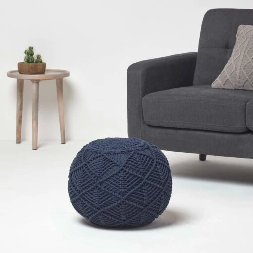 Navy Macrame Knitted Pouffe -Best Homeware Store sf2128 2 2