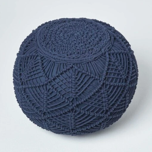 Navy Macrame Knitted Pouffe -Best Homeware Store sf2128 3 2