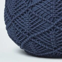 Navy Macrame Knitted Pouffe -Best Homeware Store sf2128 4 2