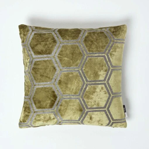 Geometric Olive Green Velvet Filled Cushion, 43 X 43 Cm -Best Homeware Store sf2150 1