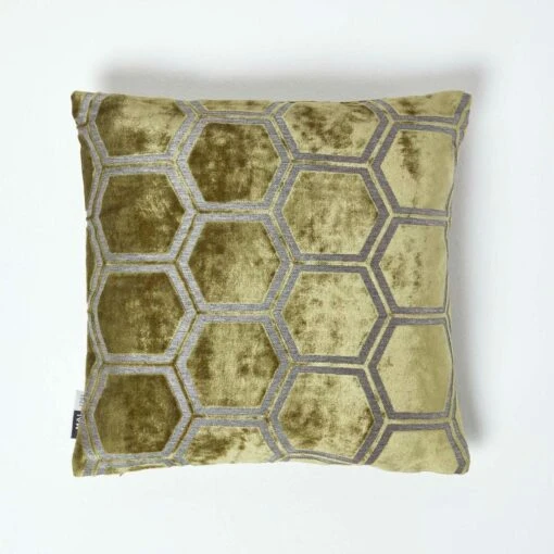 Geometric Olive Green Velvet Filled Cushion, 43 X 43 Cm -Best Homeware Store sf2150 2